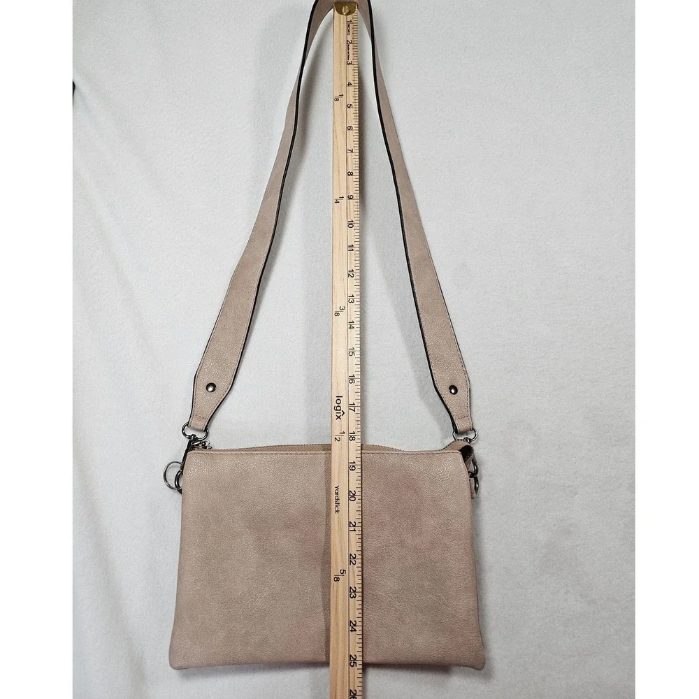 Jen & Co. Taupe Vegan Leather Triple Compartment‎ Crossbody Bag Minimalist Purse